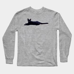 Black Cat With Huge Ears Vector Art Cut Out Long Sleeve T-Shirt